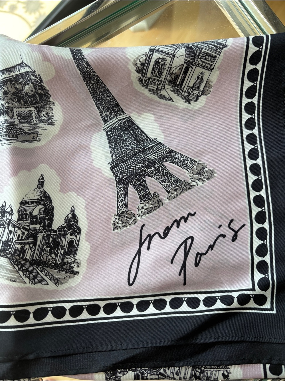 Vintage Silk Karl Lagerfeld Purple and Black Paris Love Scarf 35x35